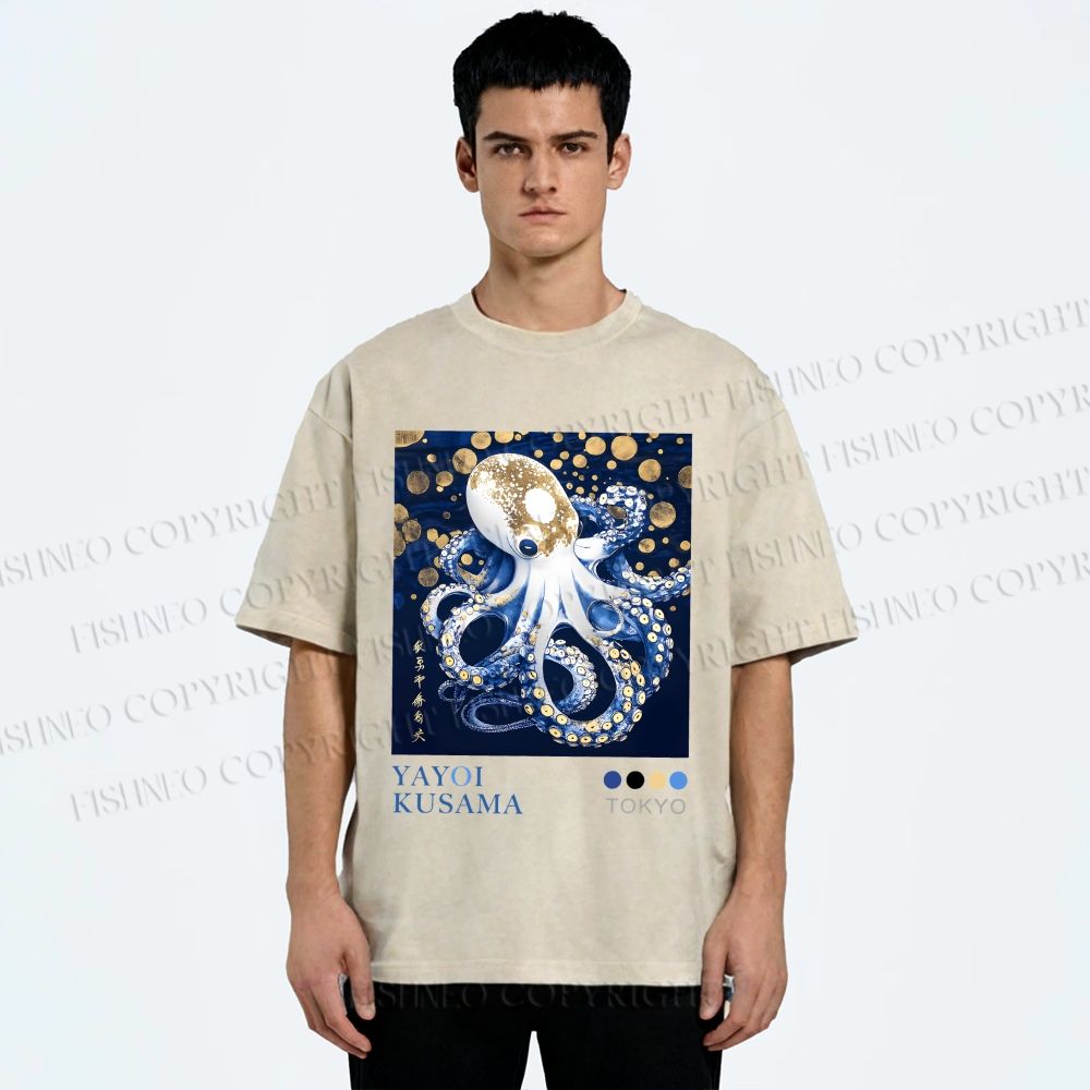 Unisex Yayoi Kusama Octopus Printed Washed Tee