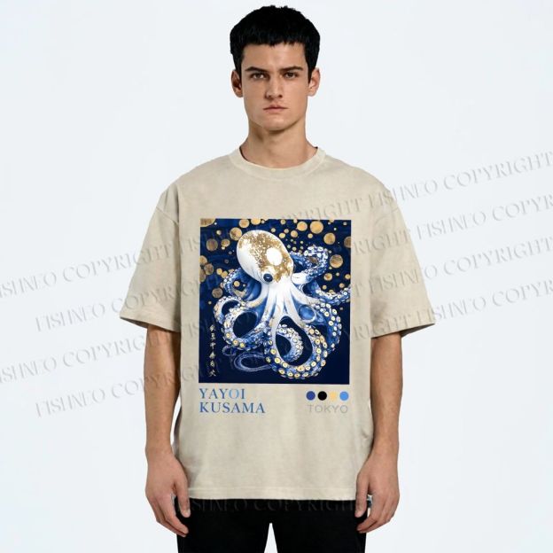 Unisex Yayoi Kusama Octopus Printed Washed Tee