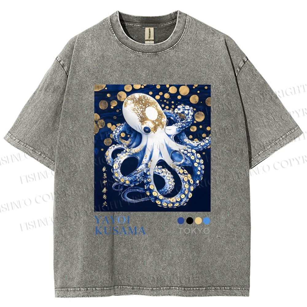 Unisex Yayoi Kusama Octopus Printed Washed Tee