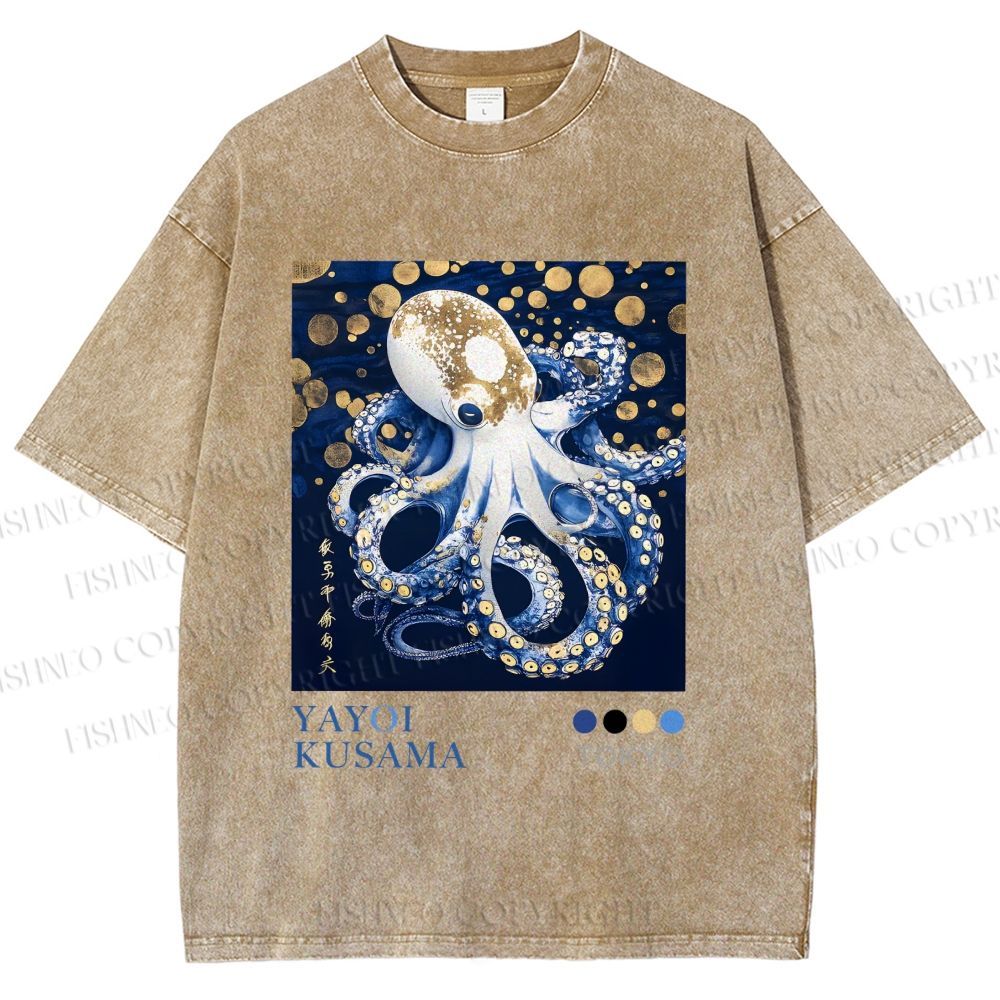 Unisex Yayoi Kusama Octopus Printed Washed Tee