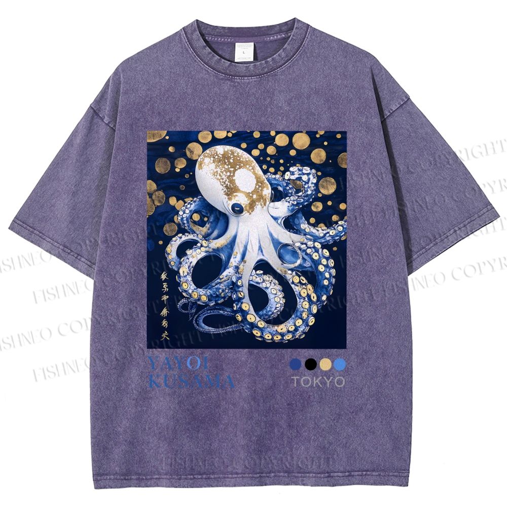 Unisex Yayoi Kusama Octopus Printed Washed Tee