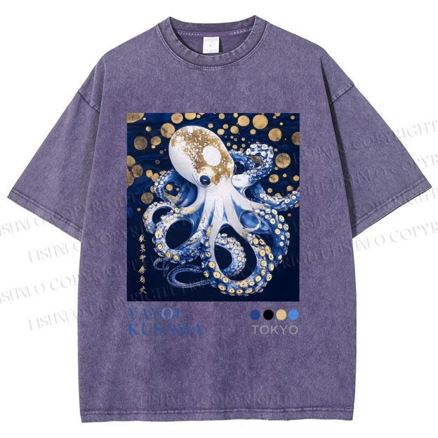 Unisex Yayoi Kusama Octopus Printed Washed Tee