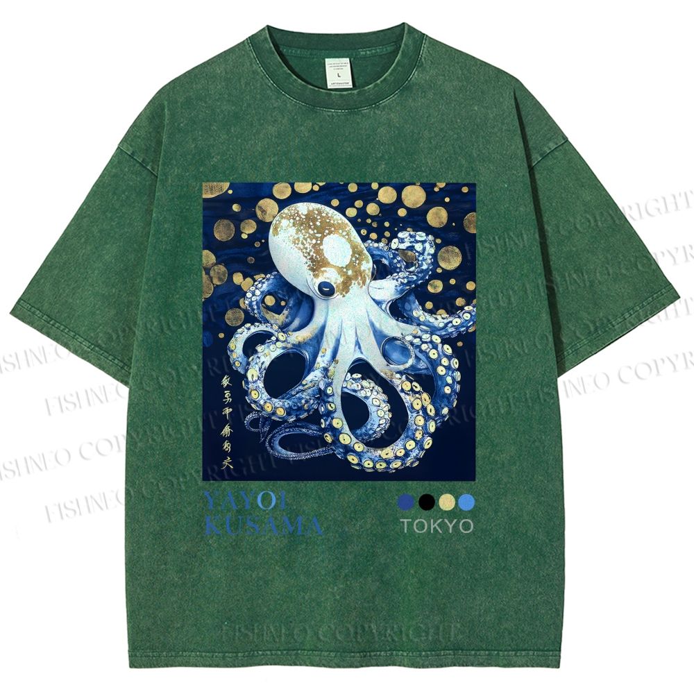 Unisex Yayoi Kusama Octopus Printed Washed Tee