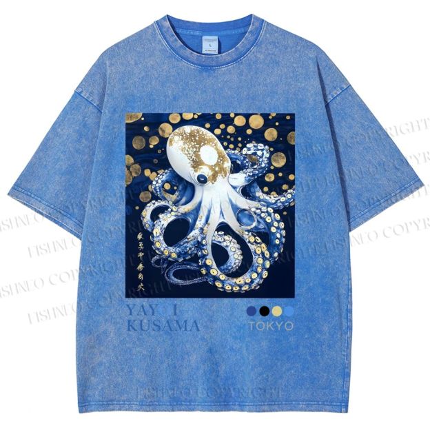 Unisex Yayoi Kusama Octopus Printed Washed Tee