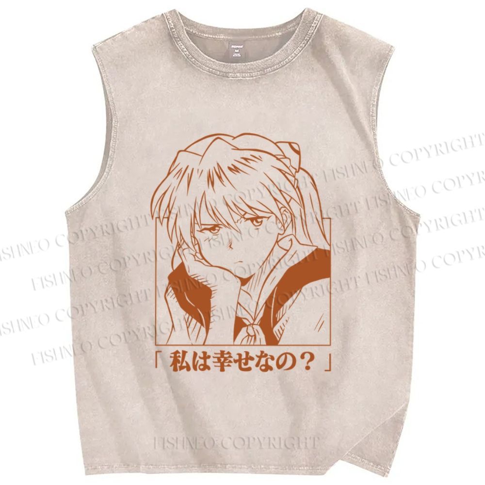 Unisex Neon Genesis Evangelion Asuka Printed Washed Tank Top