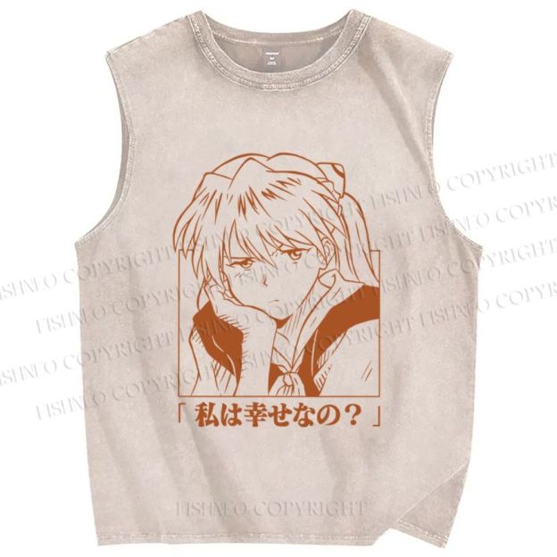 Unisex Neon Genesis Evangelion Asuka Printed Washed Tank Top