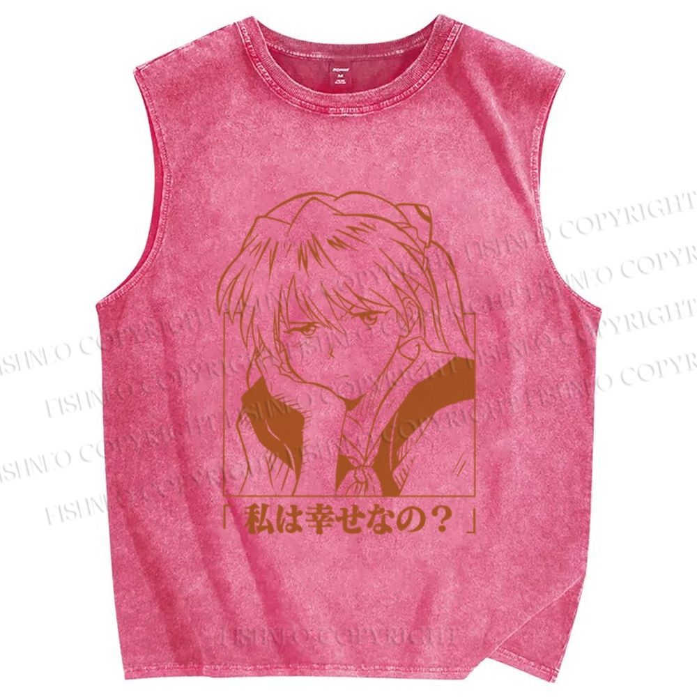 Unisex Neon Genesis Evangelion Asuka Printed Washed Tank Top