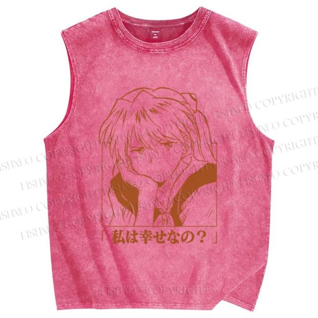 Unisex Neon Genesis Evangelion Asuka Printed Washed Tank Top