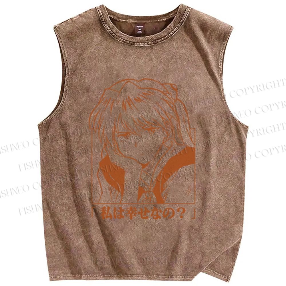 Unisex Neon Genesis Evangelion Asuka Printed Washed Tank Top