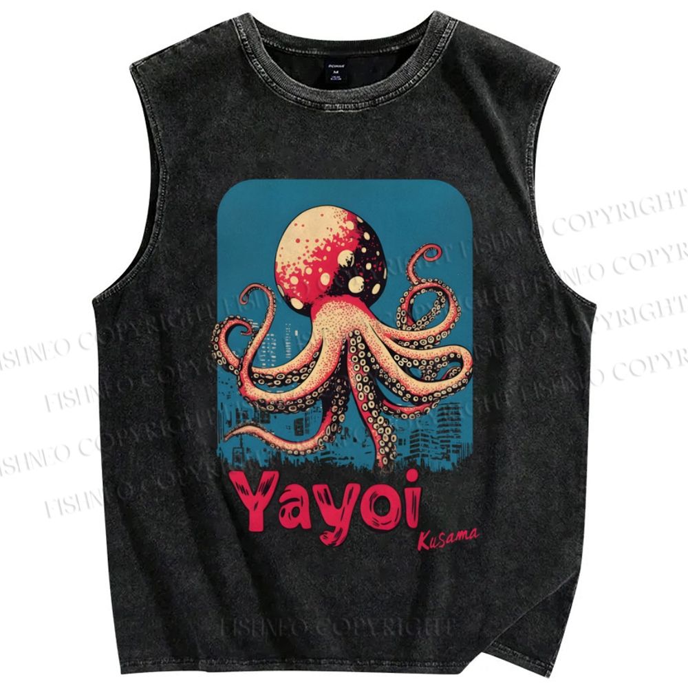 Unisex Yayoi Kusama Mushroom Octopus Printed Washed Tank Top
