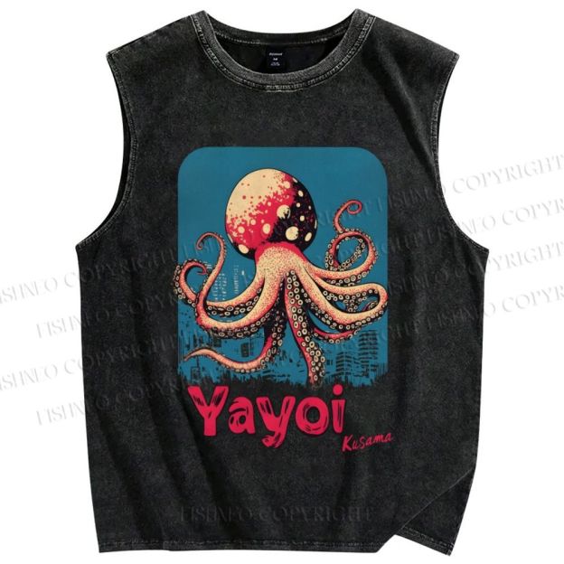 Unisex Yayoi Kusama Mushroom Octopus Printed Washed Tank Top