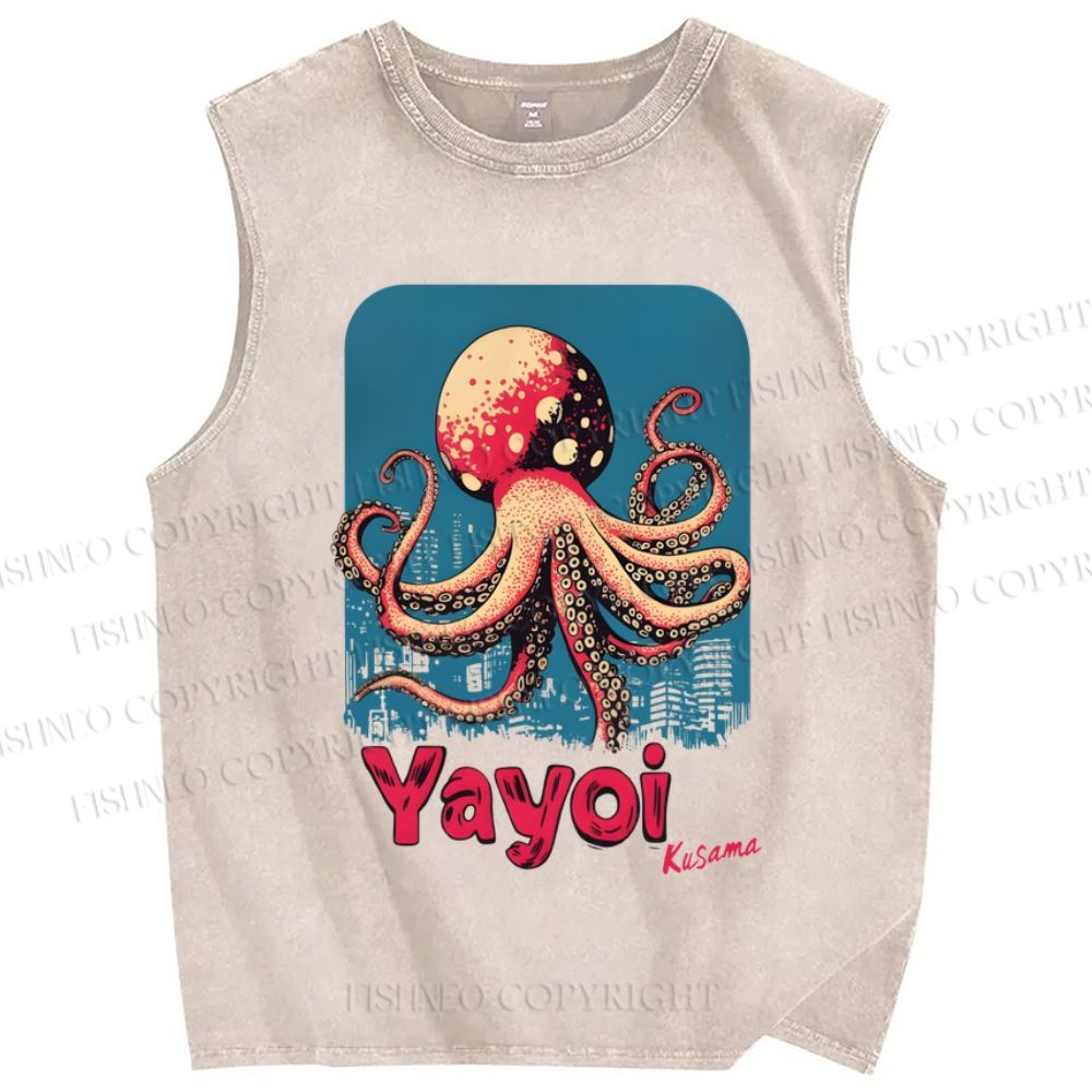 Unisex Yayoi Kusama Mushroom Octopus Printed Washed Tank Top