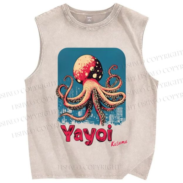Unisex Yayoi Kusama Mushroom Octopus Printed Washed Tank Top
