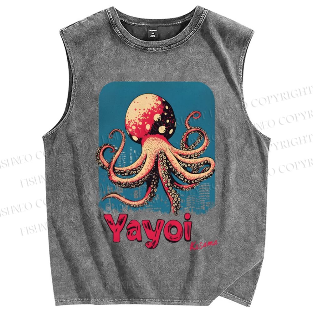 Unisex Yayoi Kusama Mushroom Octopus Printed Washed Tank Top