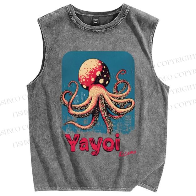 Unisex Yayoi Kusama Mushroom Octopus Printed Washed Tank Top