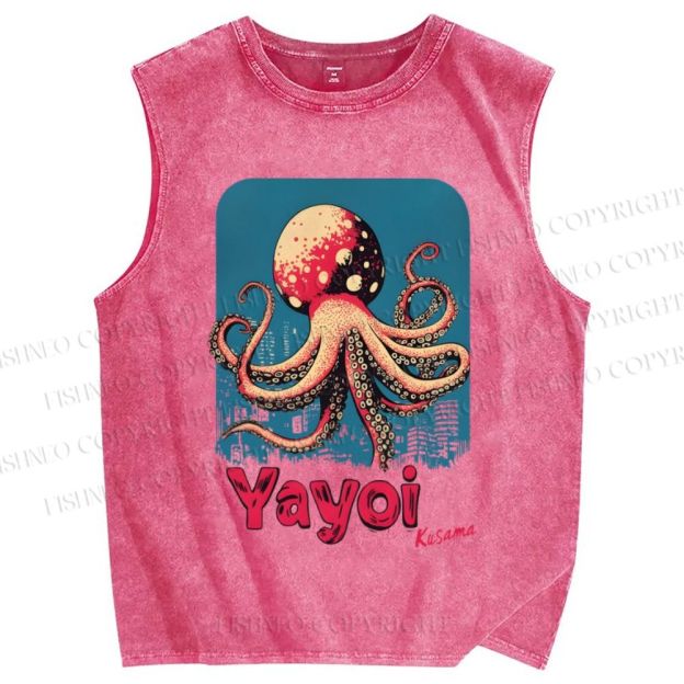 Unisex Yayoi Kusama Mushroom Octopus Printed Washed Tank Top