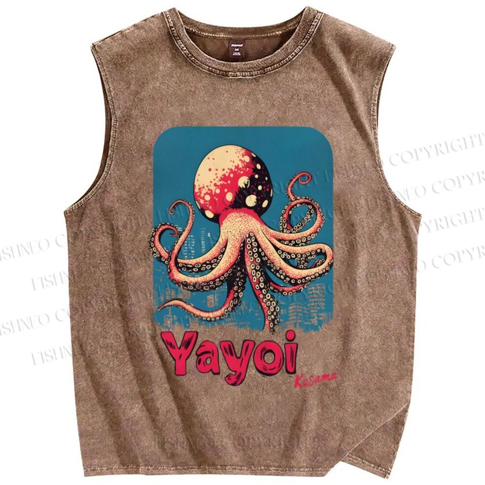Unisex Yayoi Kusama Mushroom Octopus Printed Washed Tank Top