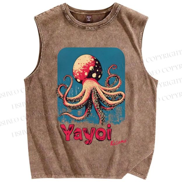 Unisex Yayoi Kusama Mushroom Octopus Printed Washed Tank Top