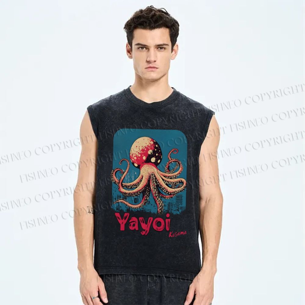 Unisex Yayoi Kusama Mushroom Octopus Printed Washed Tank Top