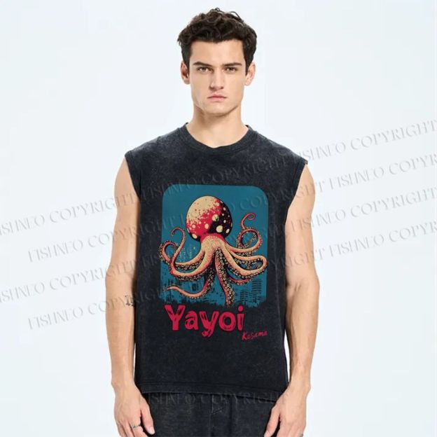Unisex Yayoi Kusama Mushroom Octopus Printed Washed Tank Top