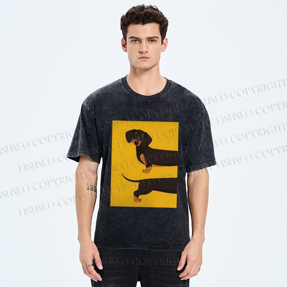 Unisex Dachshund Dog in Half Printed Washed Tee