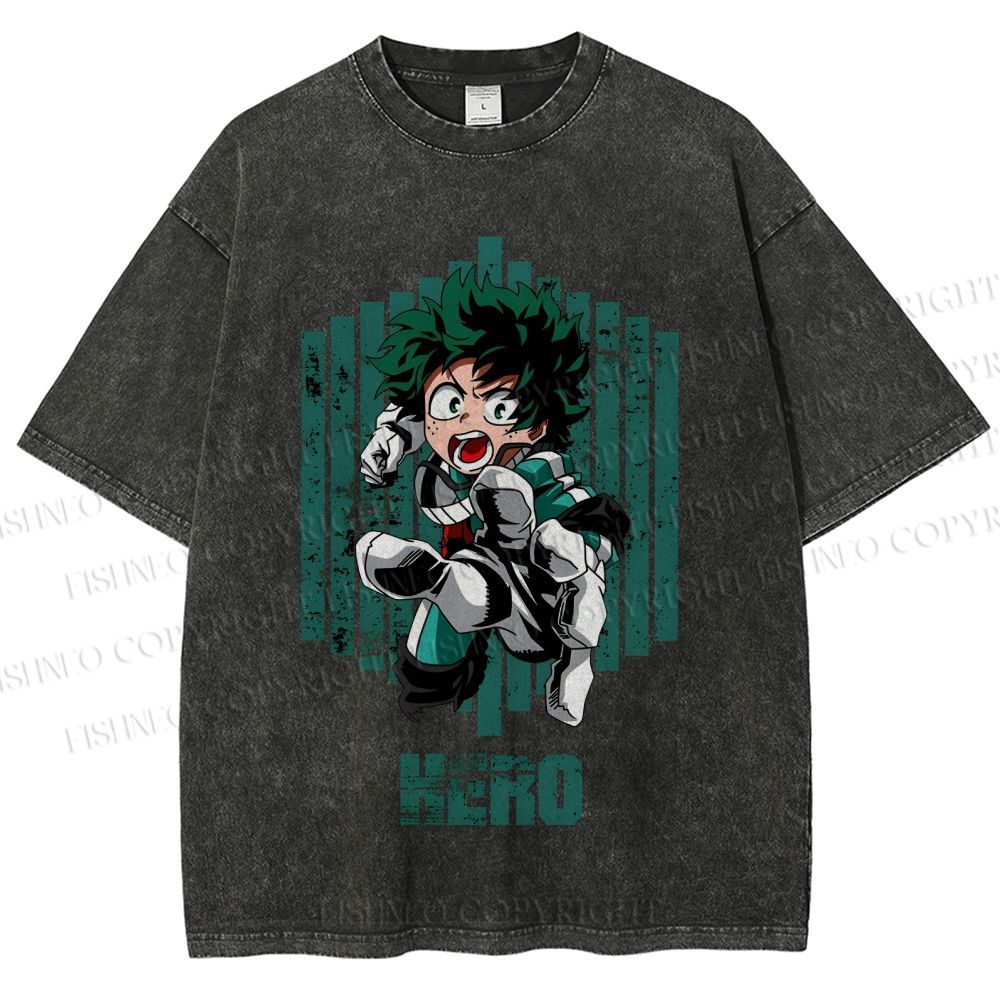 Unisex My Hero Academia Izuku Midoriya Printed Washed Tee