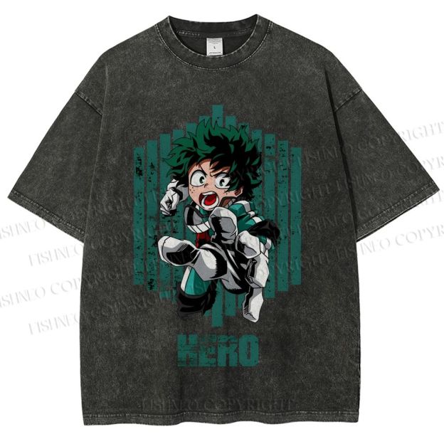 Unisex My Hero Academia Izuku Midoriya Printed Washed Tee