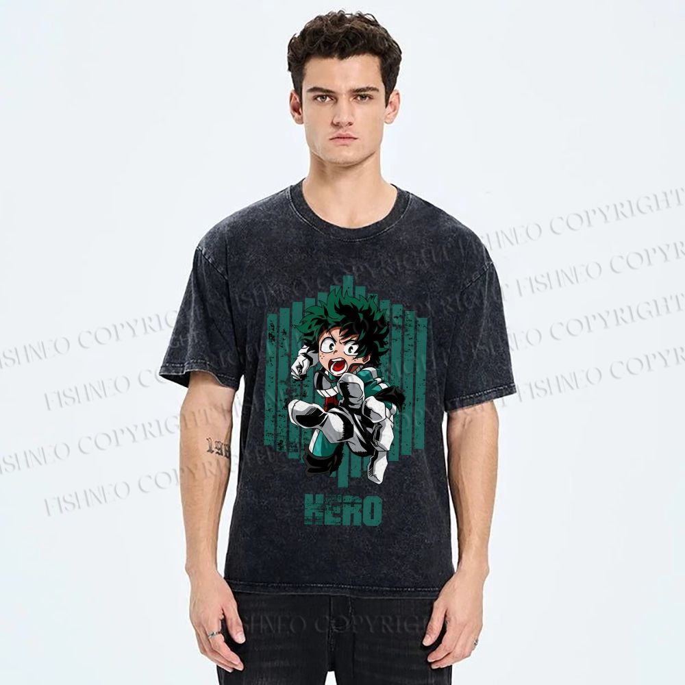 Unisex My Hero Academia Izuku Midoriya Printed Washed Tee