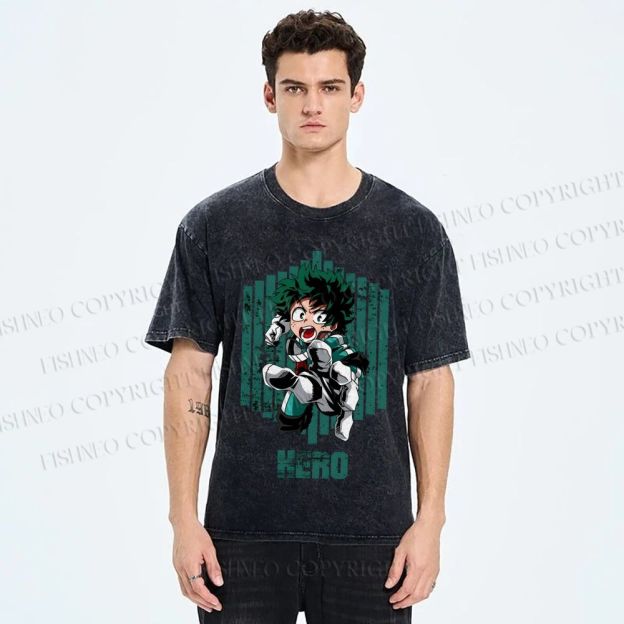 Unisex My Hero Academia Izuku Midoriya Printed Washed Tee