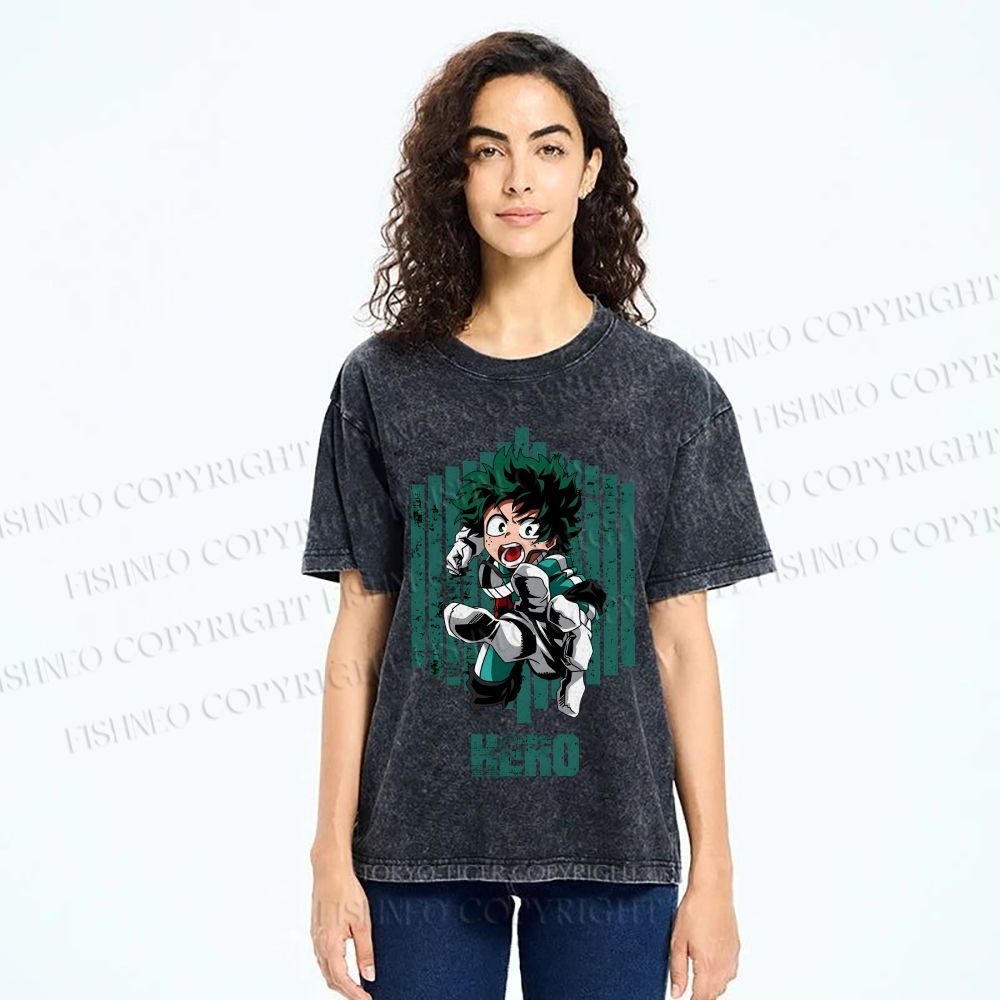 Unisex My Hero Academia Izuku Midoriya Printed Washed Tee