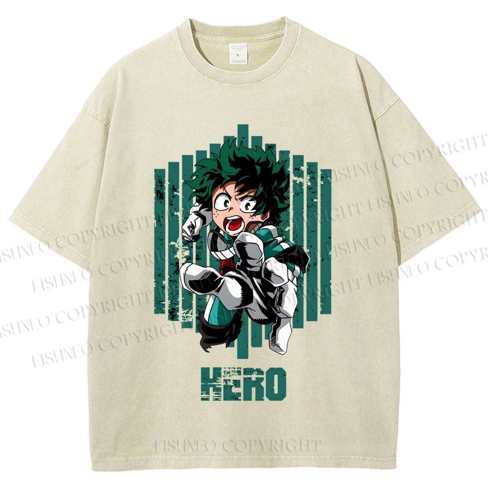 Unisex My Hero Academia Izuku Midoriya Printed Washed Tee