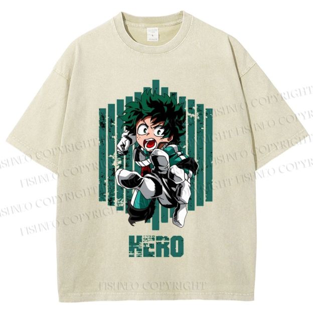 Unisex My Hero Academia Izuku Midoriya Printed Washed Tee