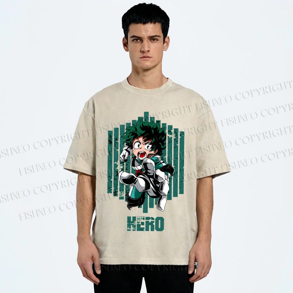 Unisex My Hero Academia Izuku Midoriya Printed Washed Tee