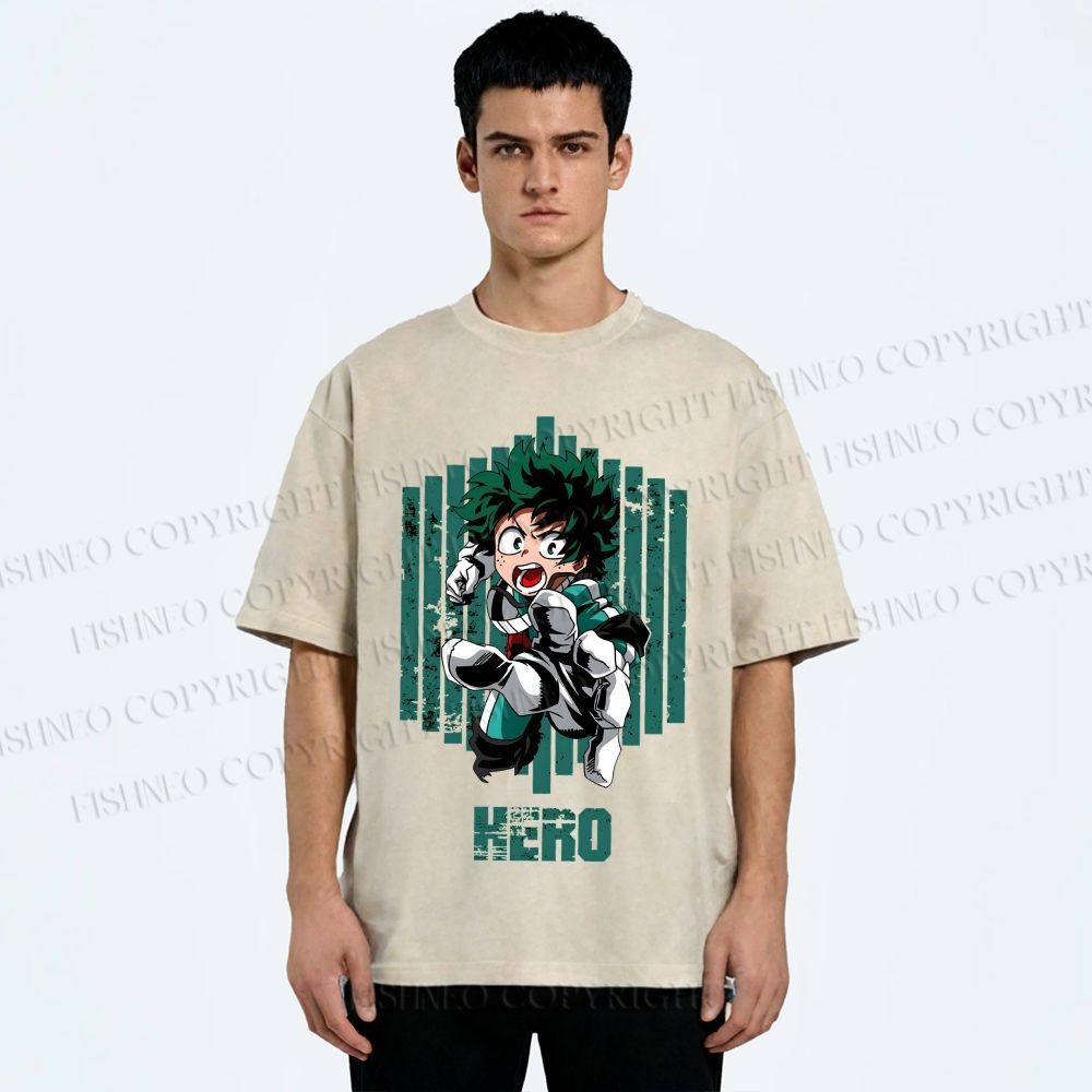 Unisex My Hero Academia Izuku Midoriya Printed Washed Tee