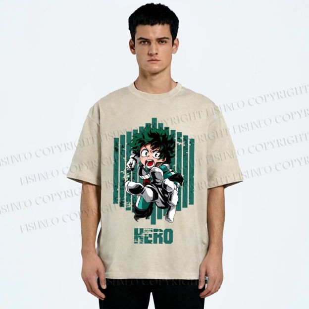 Unisex My Hero Academia Izuku Midoriya Printed Washed Tee