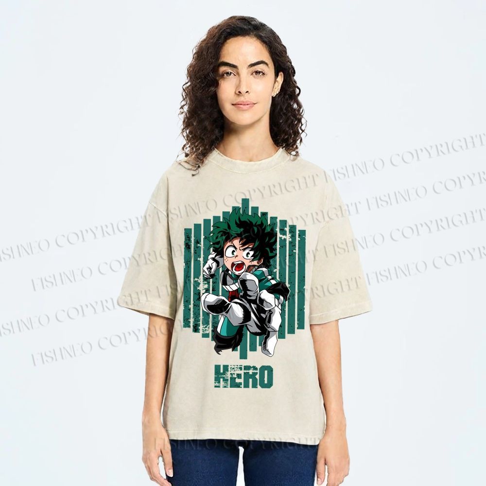 Unisex My Hero Academia Izuku Midoriya Printed Washed Tee