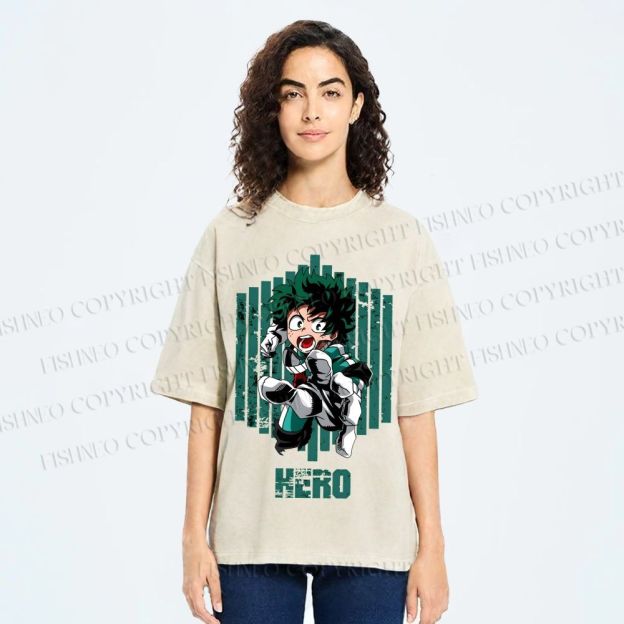 Unisex My Hero Academia Izuku Midoriya Printed Washed Tee