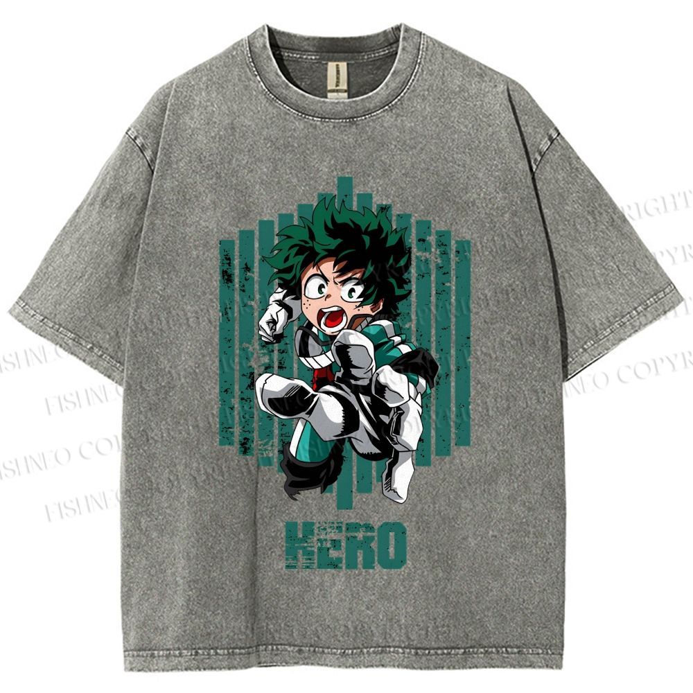 Unisex My Hero Academia Izuku Midoriya Printed Washed Tee