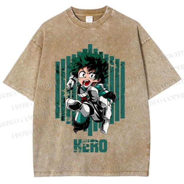 Unisex My Hero Academia Izuku Midoriya Printed Washed Tee