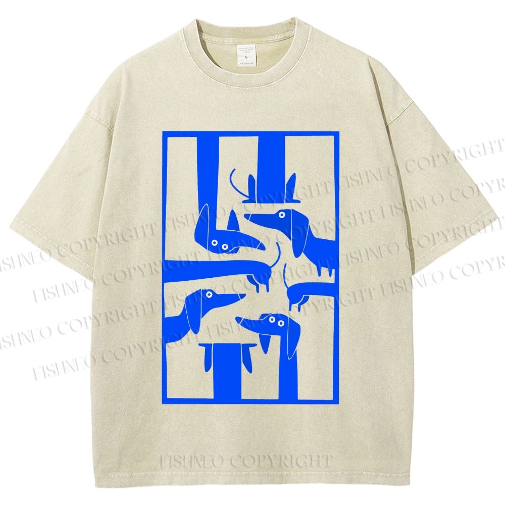 Unisex Geometric Dachshund Dog Printed Washed Tee