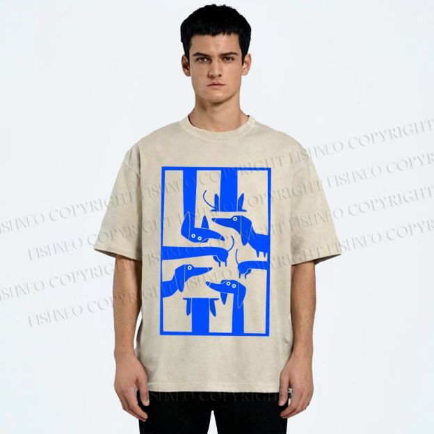 Unisex Geometric Dachshund Dog Printed Washed Tee