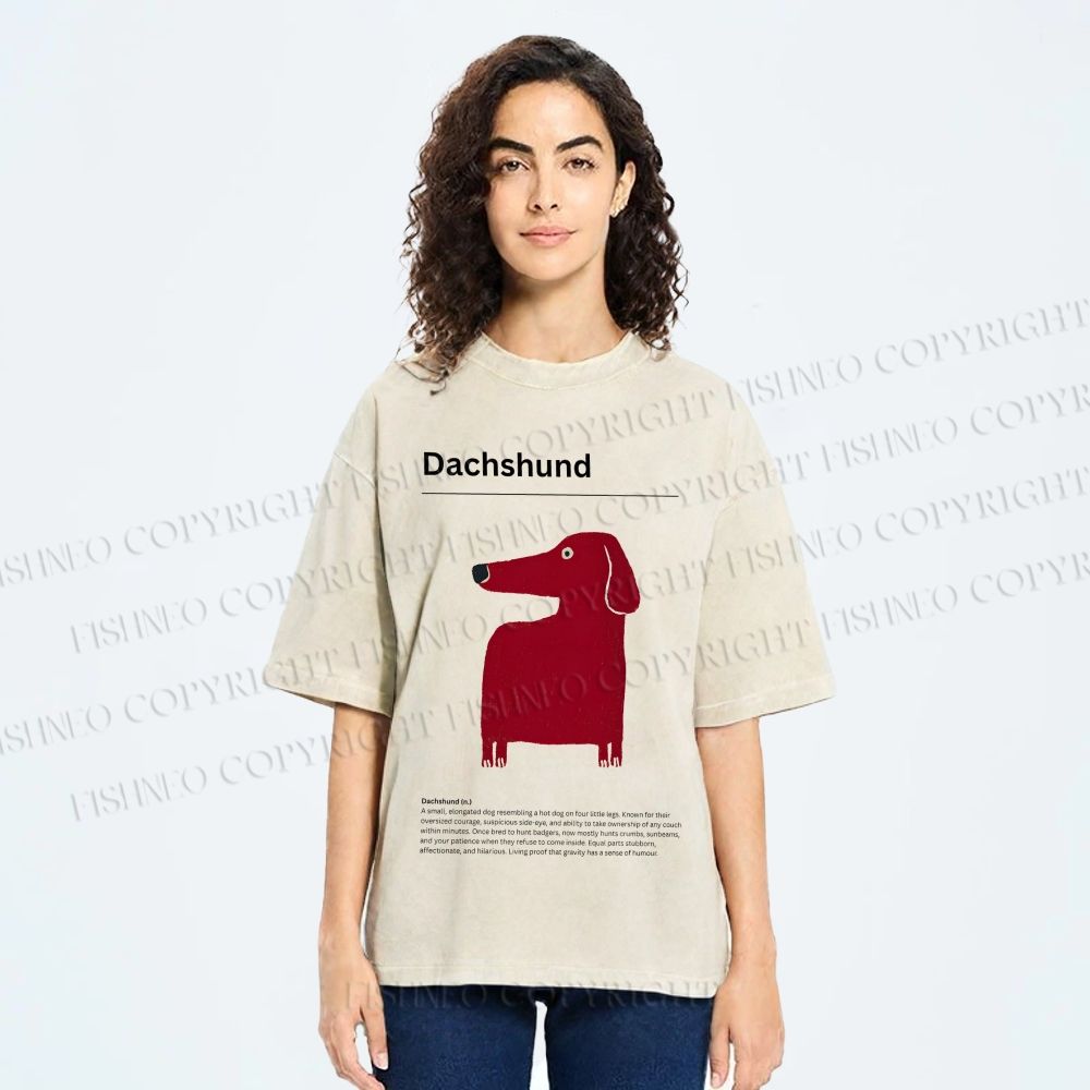 Unisex Dachshund Dog Printed Washed Tee