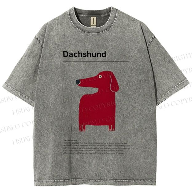 Unisex Dachshund Dog Printed Washed Tee