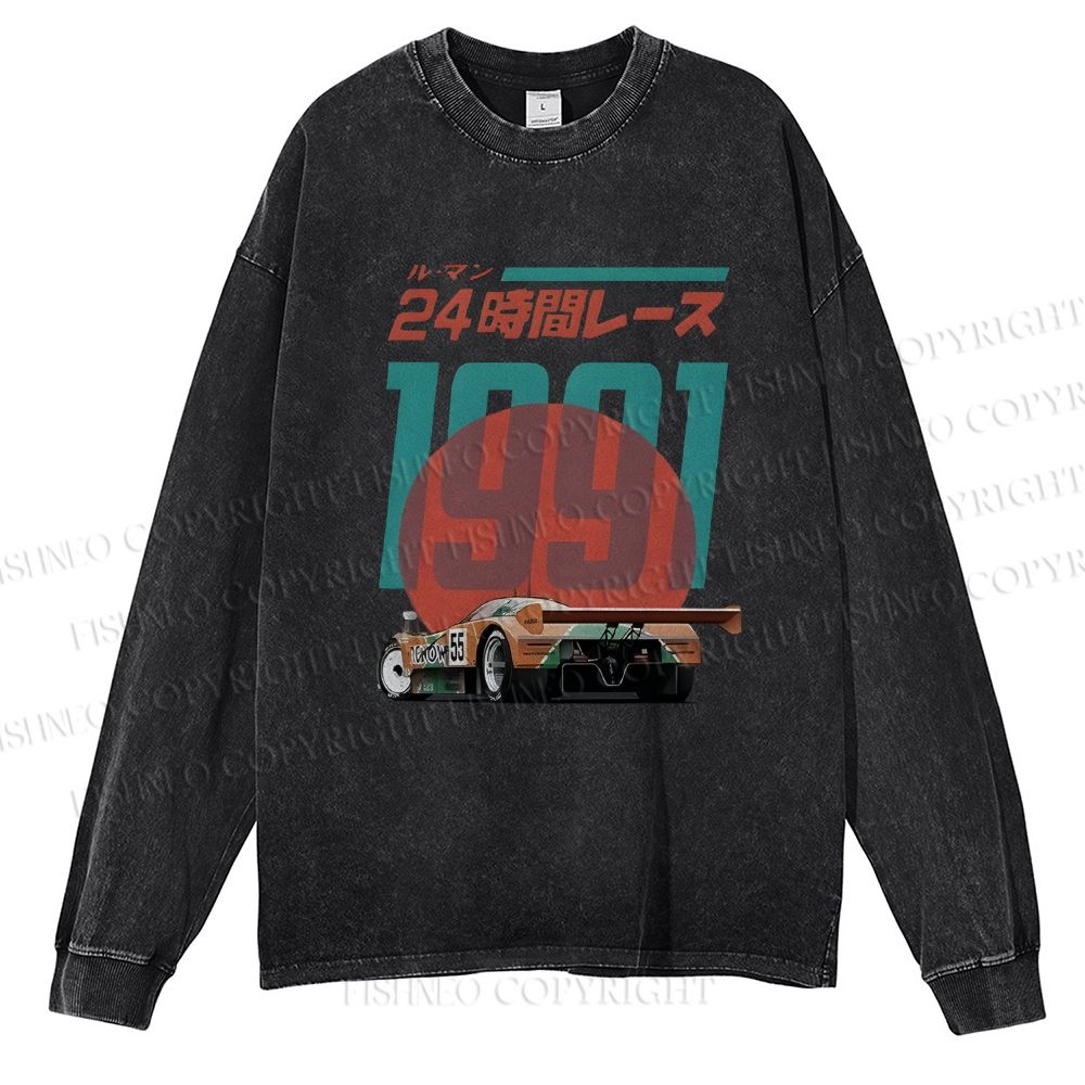 Unisex Casual Washed Time Printed Long Sleeve T-shirt