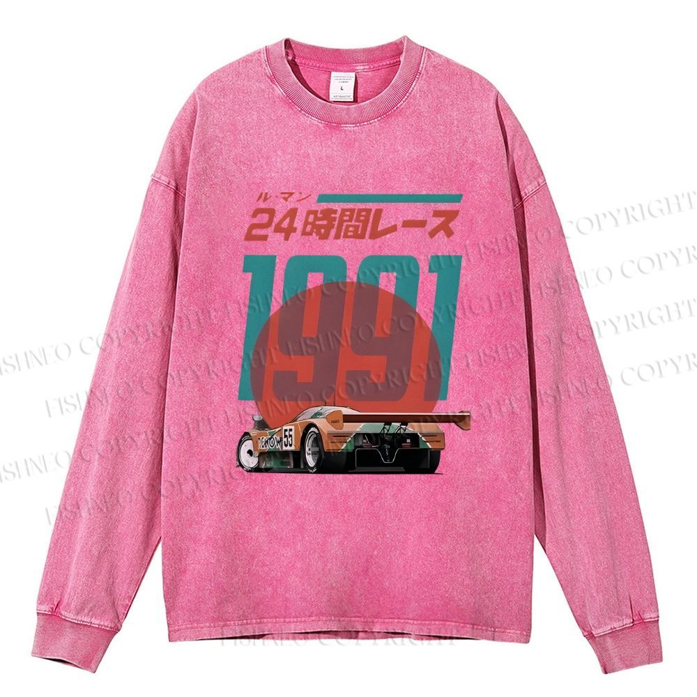 Unisex Casual Washed Time Printed Long Sleeve T-shirt