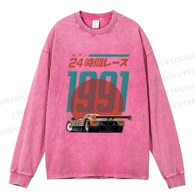 Unisex Casual Washed Time Printed Long Sleeve T-shirt