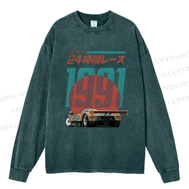 Unisex Casual Washed Time Printed Long Sleeve T-shirt