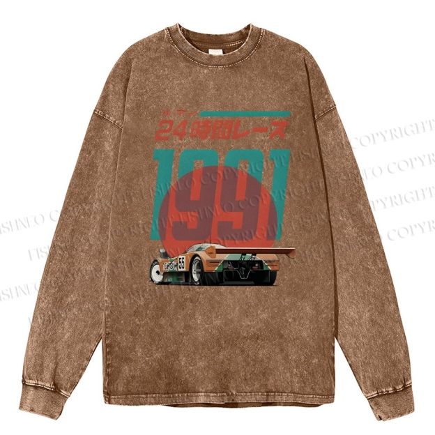 Unisex Casual Washed Time Printed Long Sleeve T-shirt