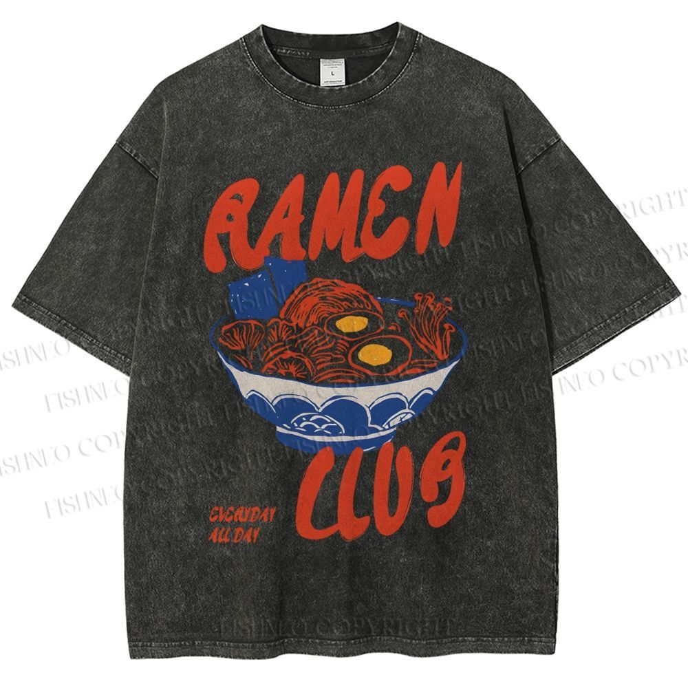 Unisex Ramen Club Printed Washed Tee