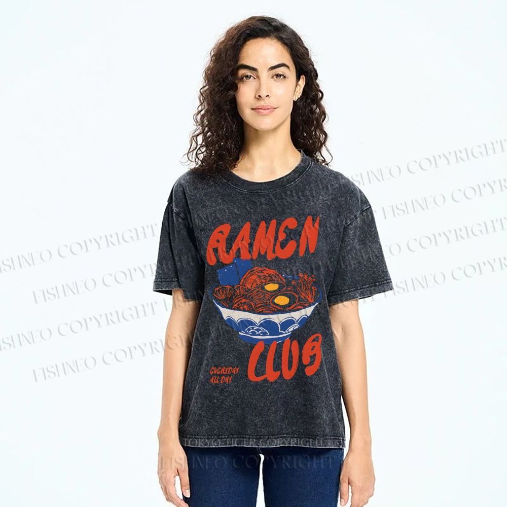 Unisex Ramen Club Printed Washed Tee